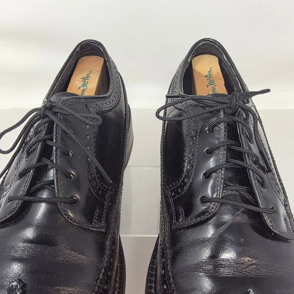 Hanover Wingtip Oxford Shoes Mens 9 D/B MasterFlex Black Leather Brogue USA Good